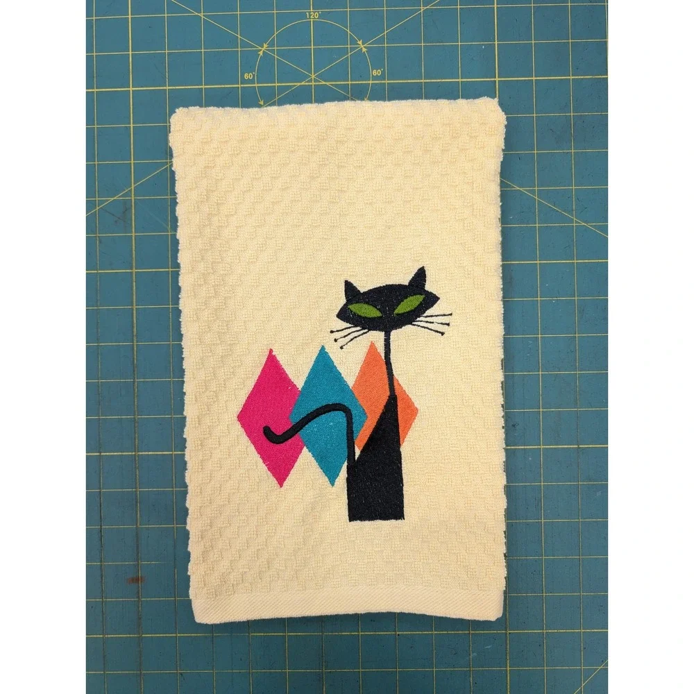 Retro Mid Century Modern Atomic Cat Kitchen Bar Hand Towel Great Gift Idea!
